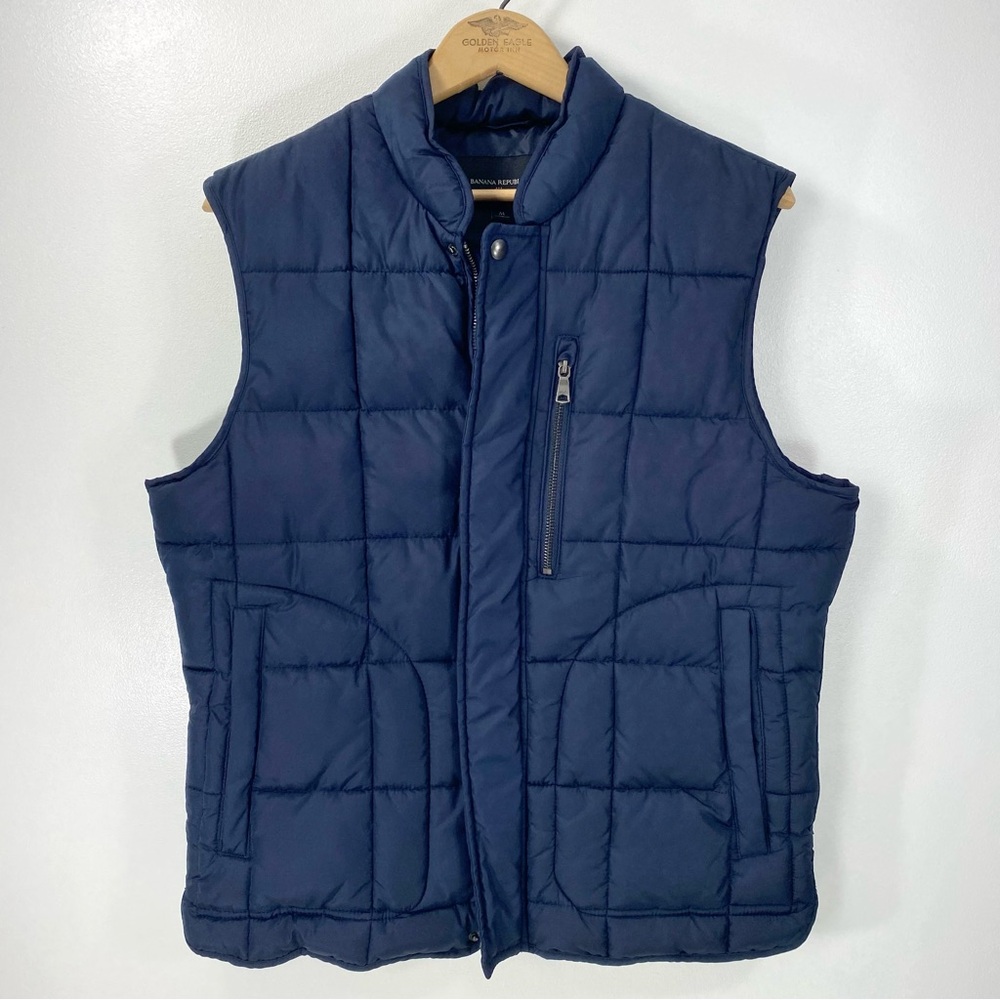 Banana Republic Rich Navy Blue Quilted Front Zip Snap Puffer Vest Layer Jacket M